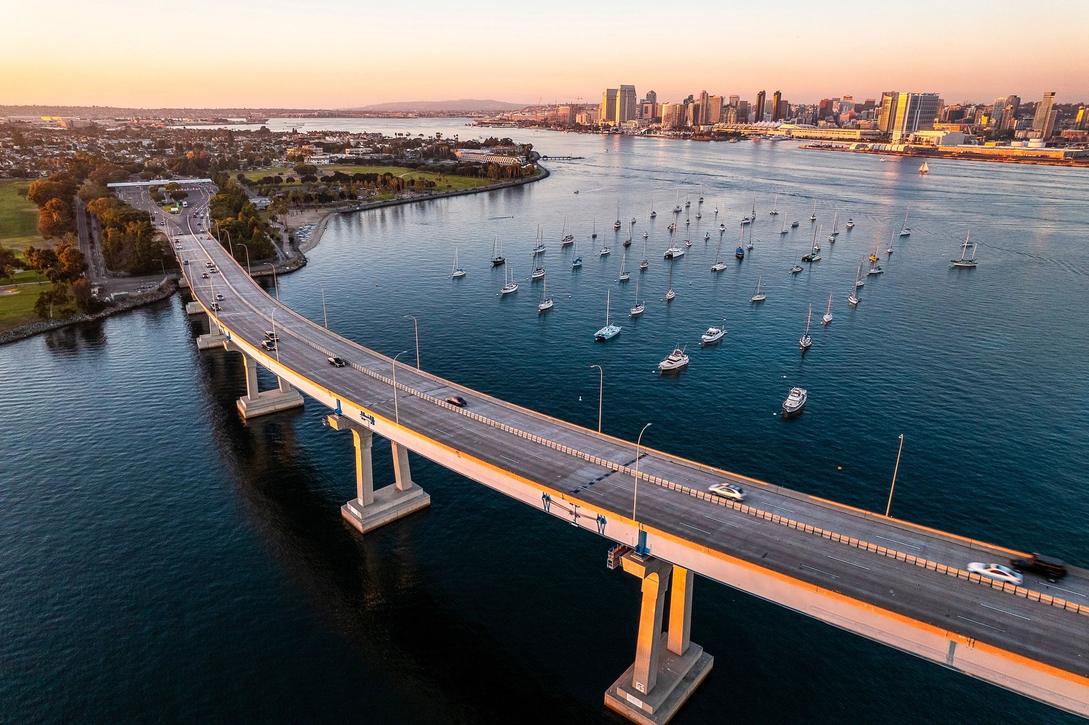 San Diego skyline and bay at golden hour
